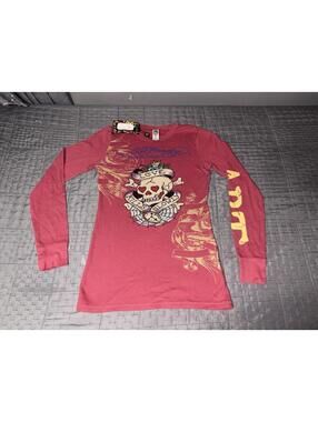 Ed Hardy Christian Audigier Love Kills Slowly Thermal Shirt L  Y2K